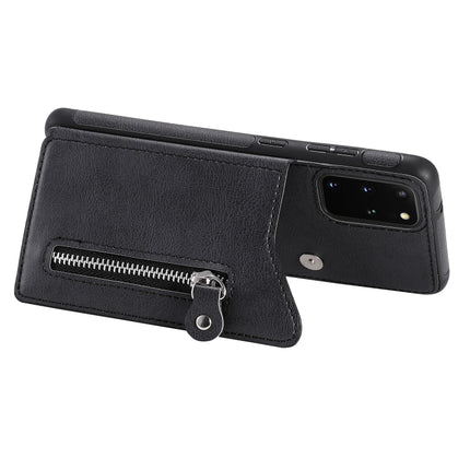 For Galaxy S20 Plus Solid Color Double Buckle Zipper Shockproof Protective Case(Black)-garmade.com