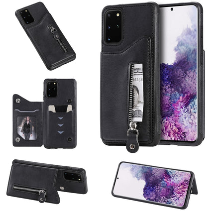 For Galaxy S20 Plus Solid Color Double Buckle Zipper Shockproof Protective Case(Black)-garmade.com