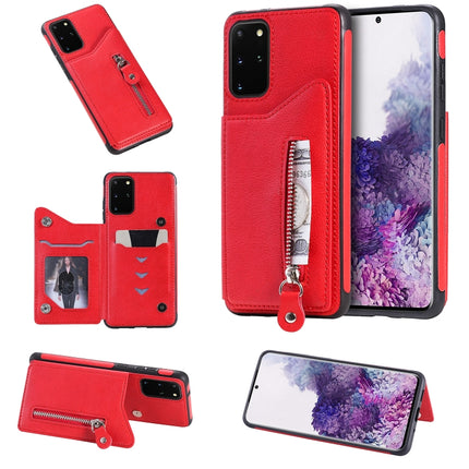 For Galaxy S20 Plus Solid Color Double Buckle Zipper Shockproof Protective Case(Red)-garmade.com