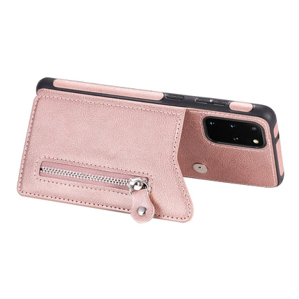 For Galaxy S20 Plus Solid Color Double Buckle Zipper Shockproof Protective Case(Rose Gold)-garmade.com