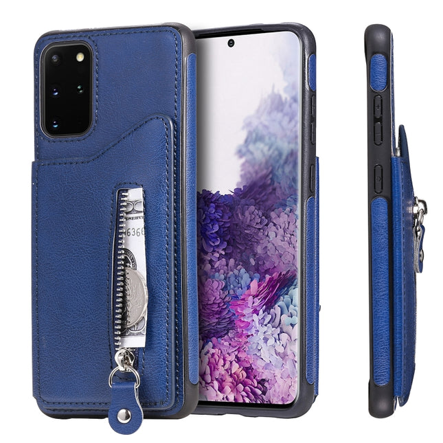 For Galaxy S20 Plus Solid Color Double Buckle Zipper Shockproof Protective Case(Blue)-garmade.com