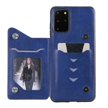 For Galaxy S20 Plus Solid Color Double Buckle Zipper Shockproof Protective Case(Blue)-garmade.com