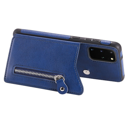For Galaxy S20 Plus Solid Color Double Buckle Zipper Shockproof Protective Case(Blue)-garmade.com