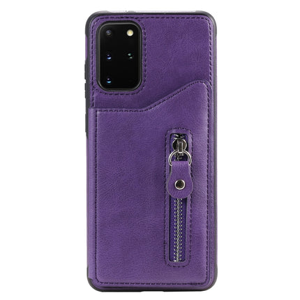 For Galaxy S20 Plus Solid Color Double Buckle Zipper Shockproof Protective Case(Purple)-garmade.com