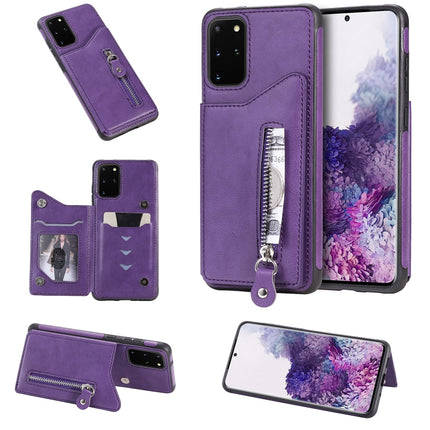For Galaxy S20 Plus Solid Color Double Buckle Zipper Shockproof Protective Case(Purple)-garmade.com