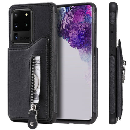 For Galaxy S20 Ultra Solid Color Double Buckle Zipper Shockproof Protective Case(Black)-garmade.com