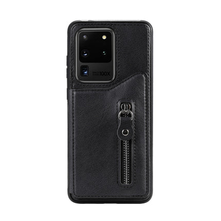 For Galaxy S20 Ultra Solid Color Double Buckle Zipper Shockproof Protective Case(Black)-garmade.com