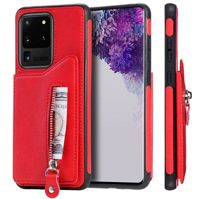 For Galaxy S20 Ultra Solid Color Double Buckle Zipper Shockproof Protective Case(Red)-garmade.com