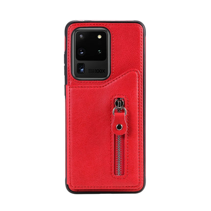 For Galaxy S20 Ultra Solid Color Double Buckle Zipper Shockproof Protective Case(Red)-garmade.com