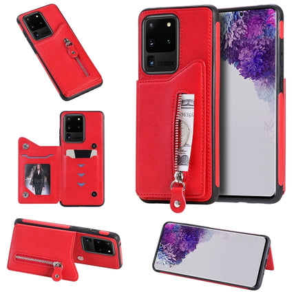 For Galaxy S20 Ultra Solid Color Double Buckle Zipper Shockproof Protective Case(Red)-garmade.com