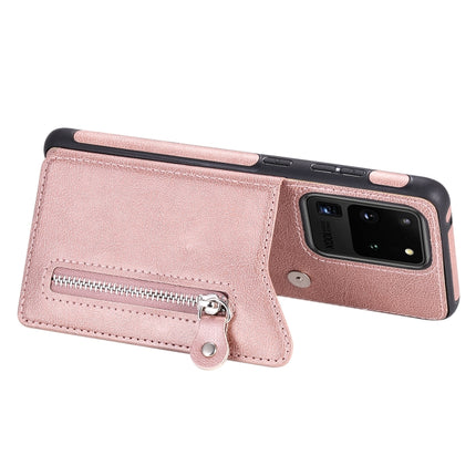 For Galaxy S20 Ultra Solid Color Double Buckle Zipper Shockproof Protective Case(Rose Gold)-garmade.com