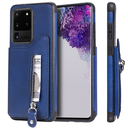 For Galaxy S20 Ultra Solid Color Double Buckle Zipper Shockproof Protective Case(Blue)-garmade.com