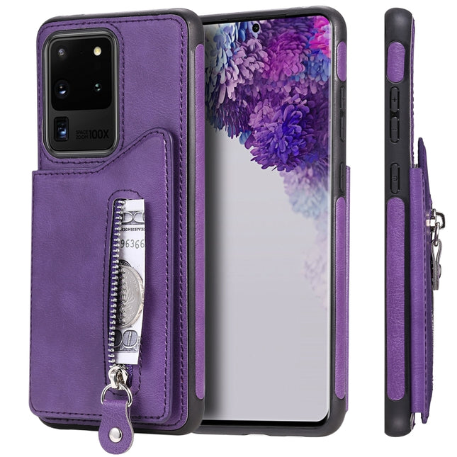 For Galaxy S20 Ultra Solid Color Double Buckle Zipper Shockproof Protective Case(Purple)-garmade.com