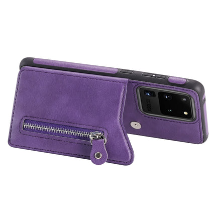 For Galaxy S20 Ultra Solid Color Double Buckle Zipper Shockproof Protective Case(Purple)-garmade.com
