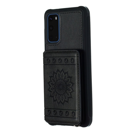 For Galaxy S20 Sun Flower Pattern Embossed Horizontal Drop-proof Mobile Phone Case with Card Slots & Wallet & Photo Holder & Stand Function(Black)-garmade.com