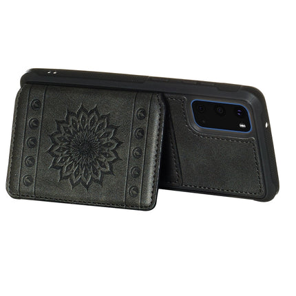 For Galaxy S20 Sun Flower Pattern Embossed Horizontal Drop-proof Mobile Phone Case with Card Slots & Wallet & Photo Holder & Stand Function(Black)-garmade.com