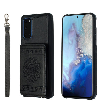 For Galaxy S20 Sun Flower Pattern Embossed Horizontal Drop-proof Mobile Phone Case with Card Slots & Wallet & Photo Holder & Stand Function(Black)-garmade.com