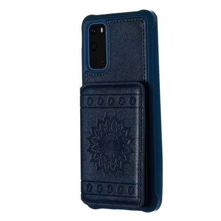 For Galaxy S20 Sun Flower Pattern Embossed Horizontal Drop-proof Mobile Phone Case with Card Slots & Wallet & Photo Holder & Stand Function(Blue)-garmade.com