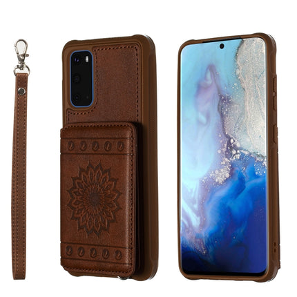 For Galaxy S20 Sun Flower Pattern Embossed Horizontal Drop-proof Mobile Phone Case with Card Slots & Wallet & Photo Holder & Stand Function(Coffee)-garmade.com