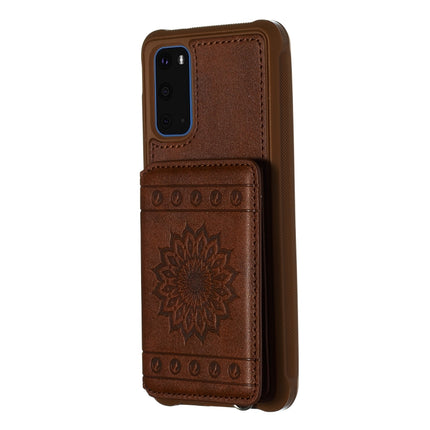 For Galaxy S20 Sun Flower Pattern Embossed Horizontal Drop-proof Mobile Phone Case with Card Slots & Wallet & Photo Holder & Stand Function(Coffee)-garmade.com