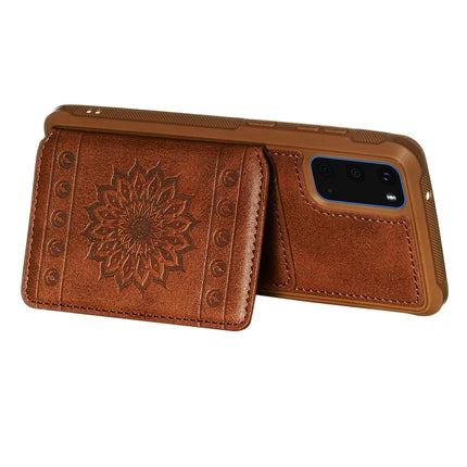 For Galaxy S20 Sun Flower Pattern Embossed Horizontal Drop-proof Mobile Phone Case with Card Slots & Wallet & Photo Holder & Stand Function(Coffee)-garmade.com