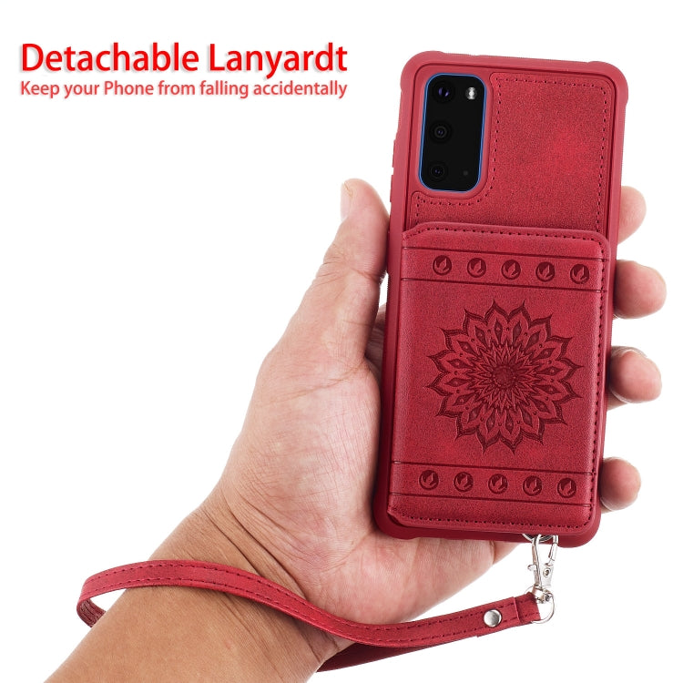 For Galaxy S20 Sun Flower Pattern Embossed Horizontal Drop-proof Mobile Phone Case with Card Slots & Wallet & Photo Holder & Stand Function(Coffee)-garmade.com