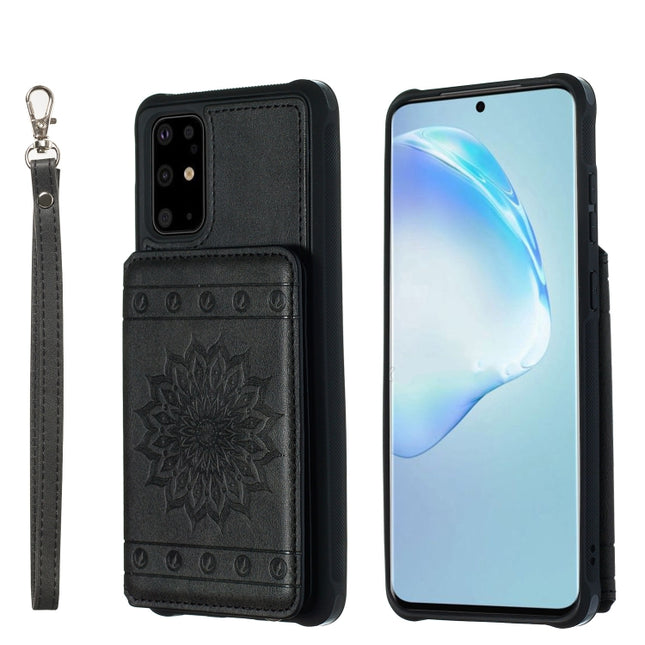 For Galaxy S20+ Sun Flower Pattern Embossed Horizontal Drop-proof Mobile Phone Case with Card Slots & Wallet & Photo Holder & Stand Function(Black)-garmade.com