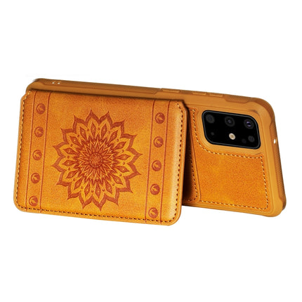 For Galaxy S20+ Sun Flower Pattern Embossed Horizontal Drop-proof Mobile Phone Case with Card Slots & Wallet & Photo Holder & Stand Function(Brown)-garmade.com