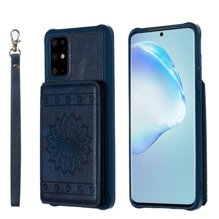 For Galaxy S20+ Sun Flower Pattern Embossed Horizontal Drop-proof Mobile Phone Case with Card Slots & Wallet & Photo Holder & Stand Function(Blue)-garmade.com