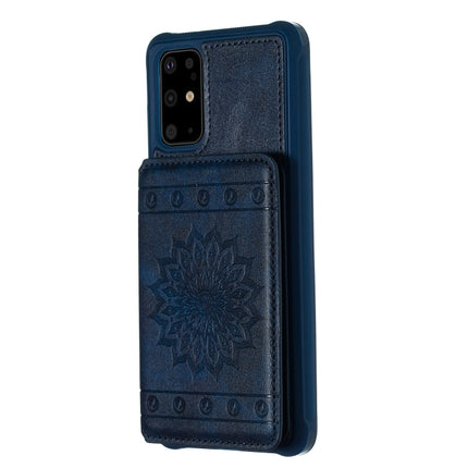 For Galaxy S20+ Sun Flower Pattern Embossed Horizontal Drop-proof Mobile Phone Case with Card Slots & Wallet & Photo Holder & Stand Function(Blue)-garmade.com