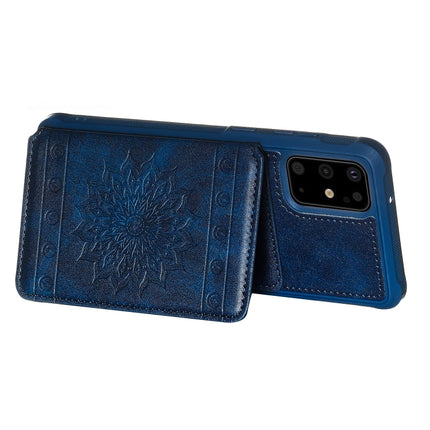 For Galaxy S20+ Sun Flower Pattern Embossed Horizontal Drop-proof Mobile Phone Case with Card Slots & Wallet & Photo Holder & Stand Function(Blue)-garmade.com