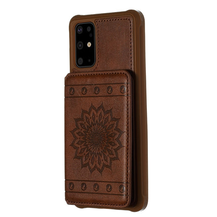 For Galaxy S20+ Sun Flower Pattern Embossed Horizontal Drop-proof Mobile Phone Case with Card Slots & Wallet & Photo Holder & Stand Function(Coffee)-garmade.com