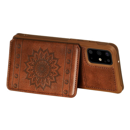 For Galaxy S20+ Sun Flower Pattern Embossed Horizontal Drop-proof Mobile Phone Case with Card Slots & Wallet & Photo Holder & Stand Function(Coffee)-garmade.com