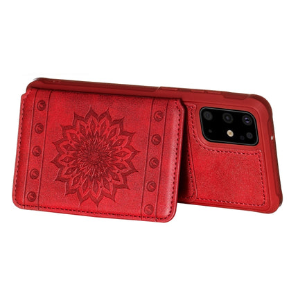 For Galaxy S20+ Sun Flower Pattern Embossed Horizontal Drop-proof Mobile Phone Case with Card Slots & Wallet & Photo Holder & Stand Function(Red)-garmade.com