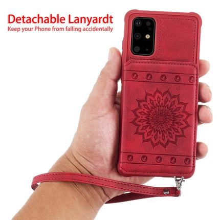 For Galaxy S20+ Sun Flower Pattern Embossed Horizontal Drop-proof Mobile Phone Case with Card Slots & Wallet & Photo Holder & Stand Function(Red)-garmade.com