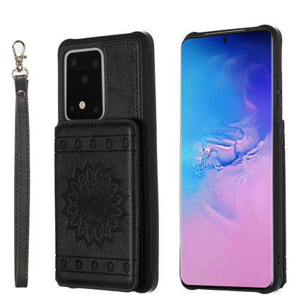 For Galaxy S20 Ultra Sun Flower Pattern Embossed Horizontal Drop-proof Mobile Phone Case with Card Slots & Wallet & Photo Holder & Stand Function(Black)-garmade.com