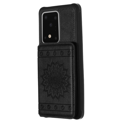 For Galaxy S20 Ultra Sun Flower Pattern Embossed Horizontal Drop-proof Mobile Phone Case with Card Slots & Wallet & Photo Holder & Stand Function(Black)-garmade.com