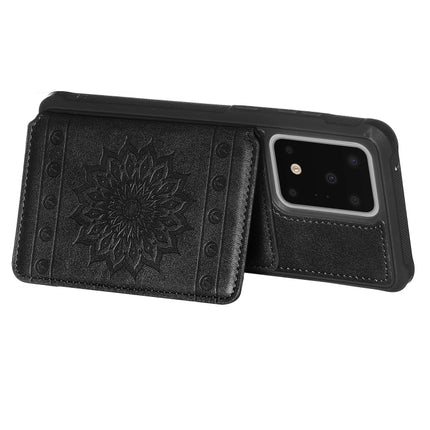 For Galaxy S20 Ultra Sun Flower Pattern Embossed Horizontal Drop-proof Mobile Phone Case with Card Slots & Wallet & Photo Holder & Stand Function(Black)-garmade.com