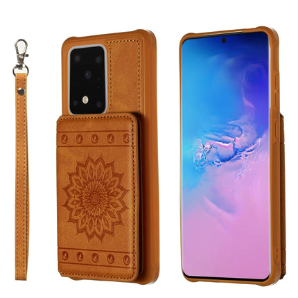 For Galaxy S20 Ultra Sun Flower Pattern Embossed Horizontal Drop-proof Mobile Phone Case with Card Slots & Wallet & Photo Holder & Stand Function(Brown)-garmade.com
