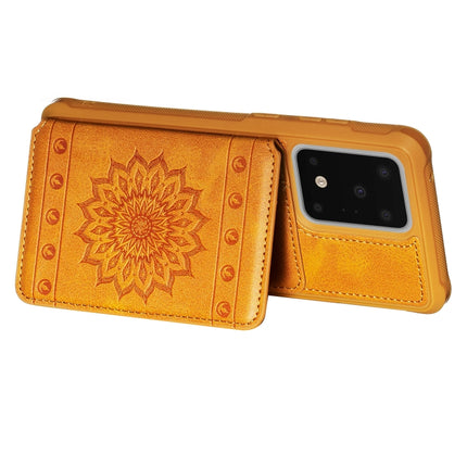 For Galaxy S20 Ultra Sun Flower Pattern Embossed Horizontal Drop-proof Mobile Phone Case with Card Slots & Wallet & Photo Holder & Stand Function(Brown)-garmade.com