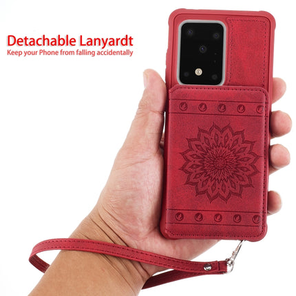 For Galaxy S20 Ultra Sun Flower Pattern Embossed Horizontal Drop-proof Mobile Phone Case with Card Slots & Wallet & Photo Holder & Stand Function(Brown)-garmade.com