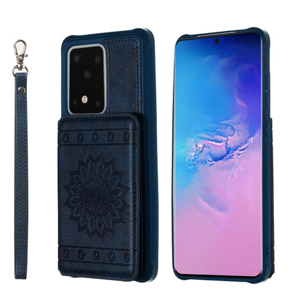 For Galaxy S20 Ultra Sun Flower Pattern Embossed Horizontal Drop-proof Mobile Phone Case with Card Slots & Wallet & Photo Holder & Stand Function(Blue)-garmade.com