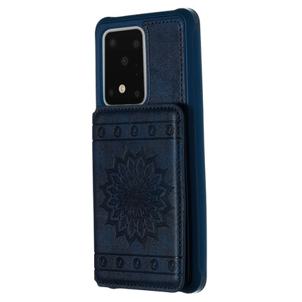 For Galaxy S20 Ultra Sun Flower Pattern Embossed Horizontal Drop-proof Mobile Phone Case with Card Slots & Wallet & Photo Holder & Stand Function(Blue)-garmade.com