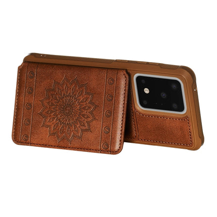 For Galaxy S20 Ultra Sun Flower Pattern Embossed Horizontal Drop-proof Mobile Phone Case with Card Slots & Wallet & Photo Holder & Stand Function(Coffee)-garmade.com