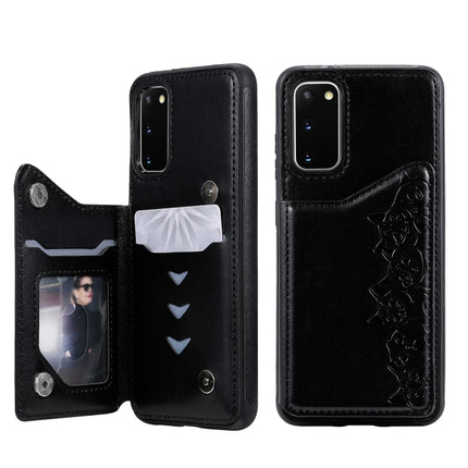 For Galaxy S20 Six Cats Embossing Pattern Shockproof Protective Case with Card Slots & Photo Frame(Black)-garmade.com