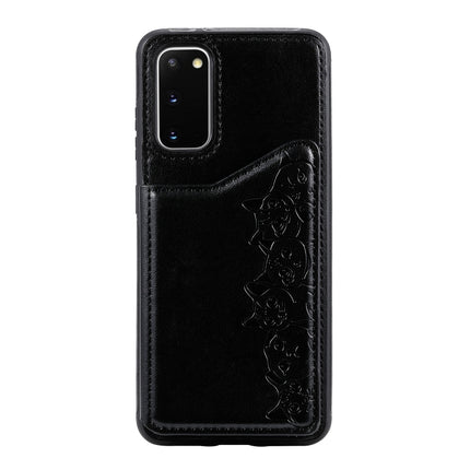 For Galaxy S20 Six Cats Embossing Pattern Shockproof Protective Case with Card Slots & Photo Frame(Black)-garmade.com