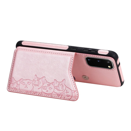 For Galaxy S20 Six Cats Embossing Pattern Shockproof Protective Case with Card Slots & Photo Frame(Pink)-garmade.com