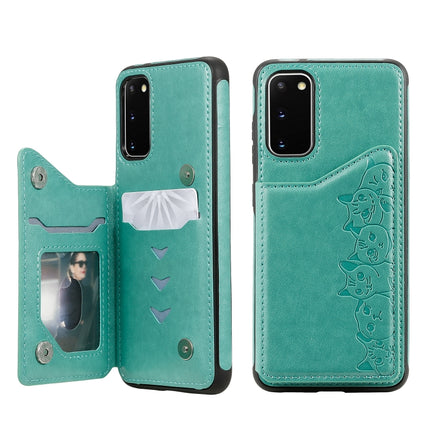 For Galaxy S20 Six Cats Embossing Pattern Shockproof Protective Case with Card Slots & Photo Frame(Green)-garmade.com