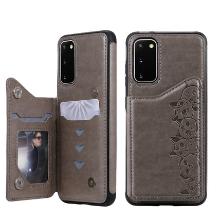 For Galaxy S20 Six Cats Embossing Pattern Shockproof Protective Case with Card Slots & Photo Frame(Grey)-garmade.com