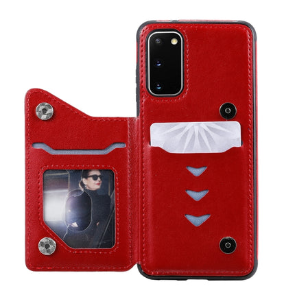 For Galaxy S20 Six Cats Embossing Pattern Shockproof Protective Case with Card Slots & Photo Frame(Red)-garmade.com